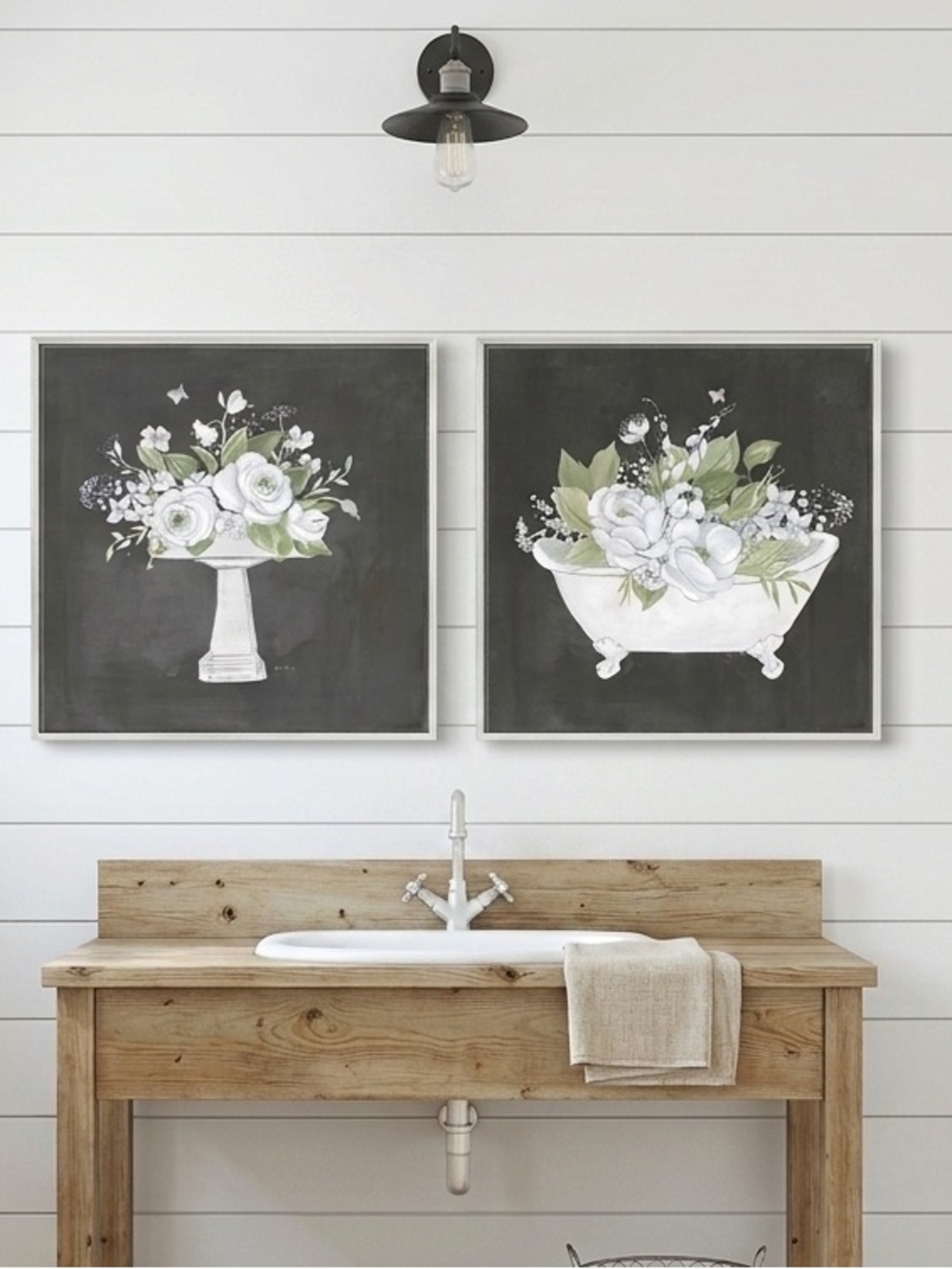Set of 2  Modern Farmhouse Floral Canvas Art Prints 15x15
